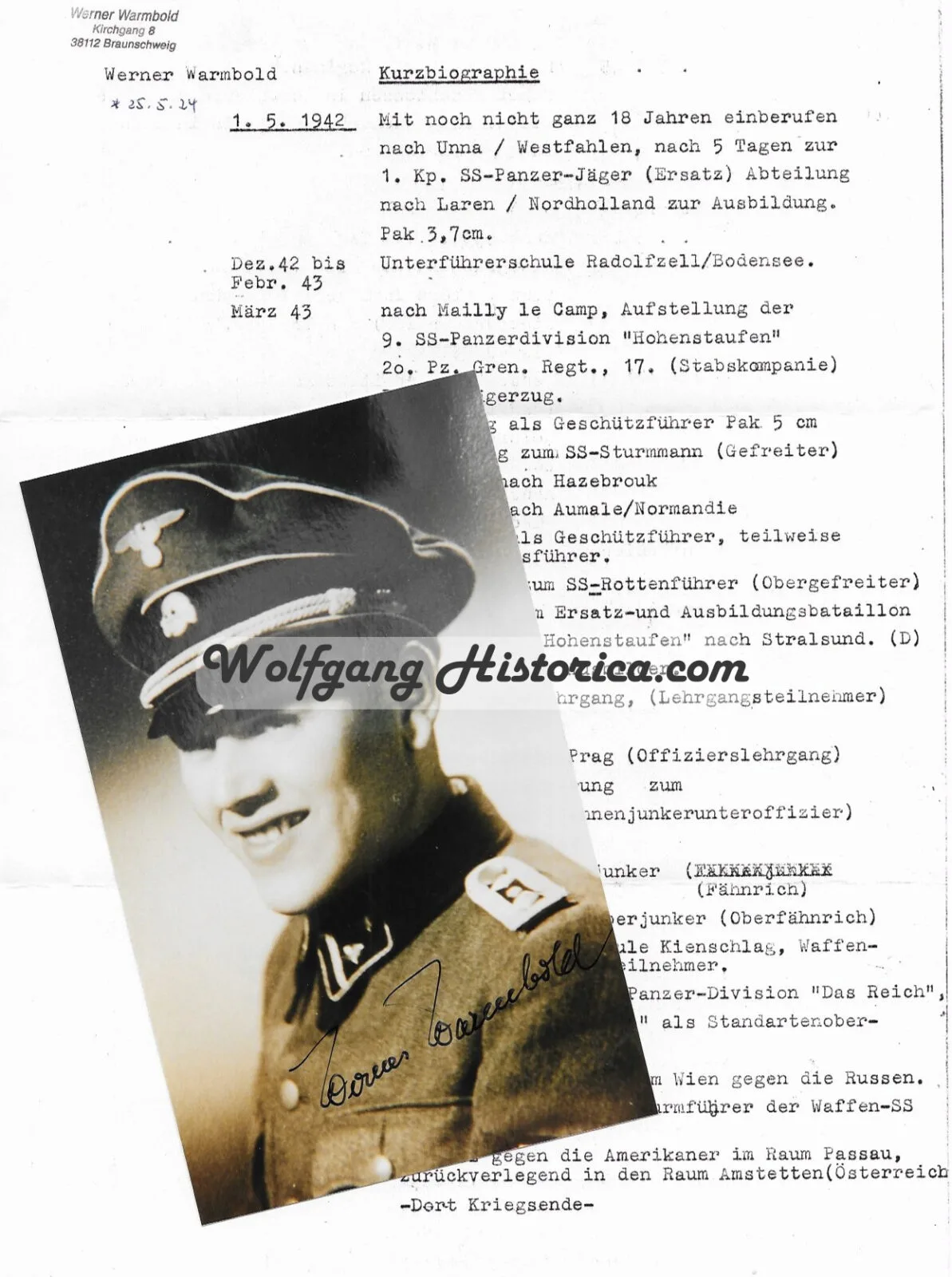 PS274 - Werner Warmbold Werner Warmbold - 2. SS-Panzer-Division "Das Reich" - Image 1