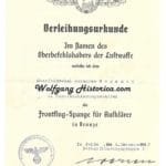 Frontflugspange für Aufklärer in Bronze Award Document (Nachtaufklärungstaffel)