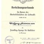 Frontflugspange für Aufklärer in Bronze Award Document (Nachtaufklärungstaffel)
