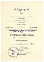 Wound Badge in Black Award Document - Musikkorps Inf.Rgt. 36