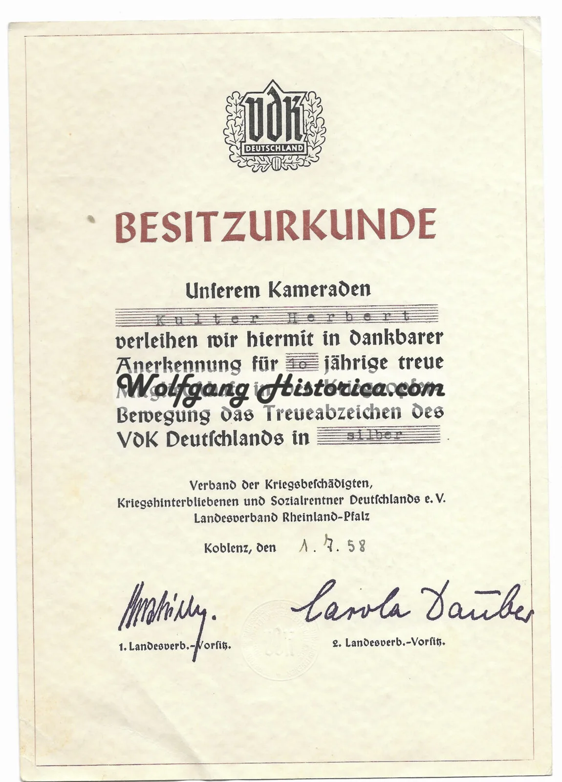 Wound Badge in Black Award Document - Musikkorps Inf.Rgt. 36 - Image 3