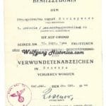 Wound Badge in Black Award Document - Beobachtungs-Abteilung 29