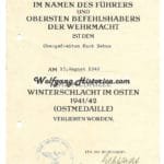 Winter War Medal Award Document - Panzerkorps-Nachrichten-Abteilung 424