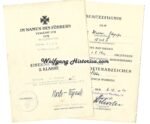 2x Award Documents: Iron Cross 2nd Class & Wound Badge in Silver (Gren.Rgt.58)