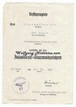 3x Award Documents: Iron Cross 2nd Class, Infantry Assault Badge & Ostmedaille (Gren.Rgt.419) - Image 2