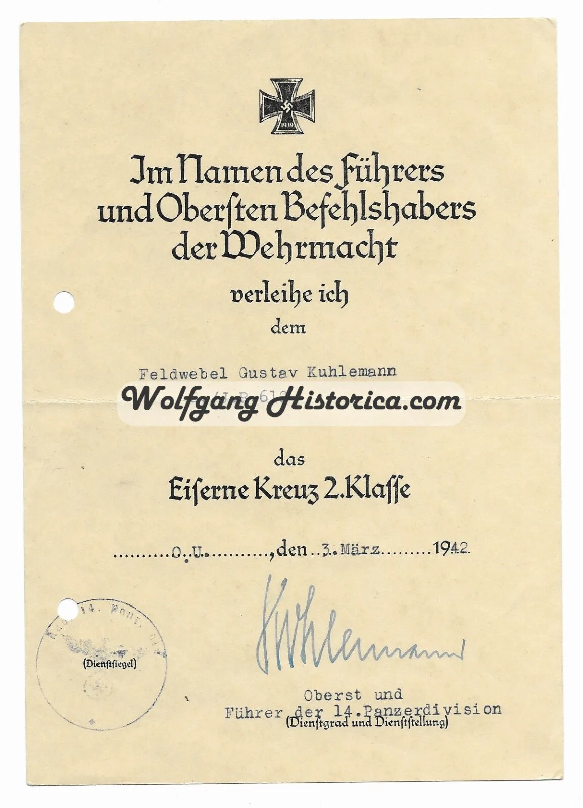 2x Award Documents: Iron Cross 2nd Class & Black Wound Badge (Inf.Rgt.612) - Image 2