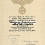 Heldentod Urkunde – Adjutant in Grenadier-Regiment 556 (330.Inf.Div.)