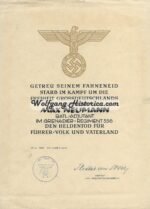 Heldentod Urkunde – Adjutant in Grenadier-Regiment 556 (330.Inf.Div.)
