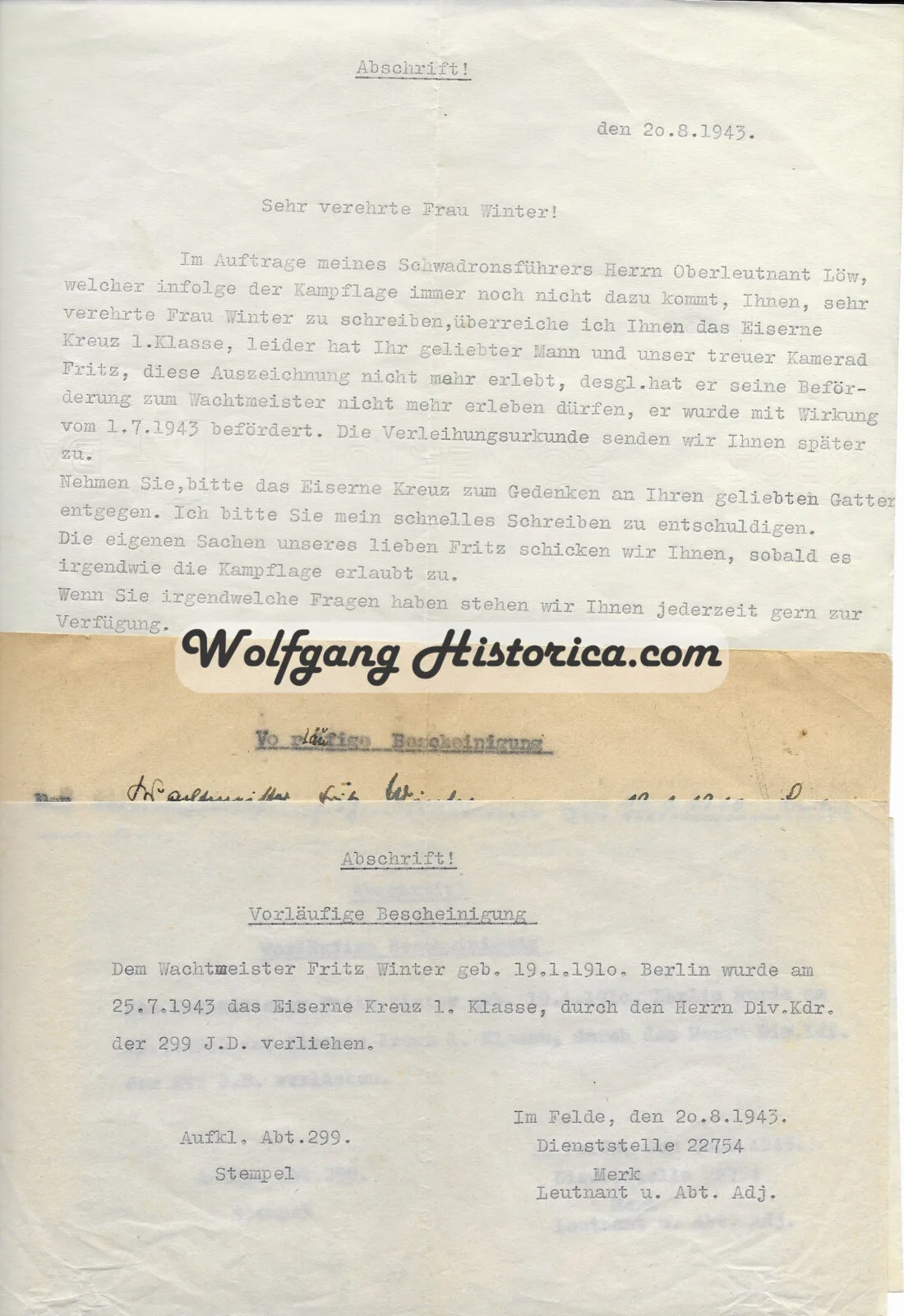 2x Award Documents: Iron Cross 1st & 2nd Class (KIA, 299.Inf.Div.) - Image 4