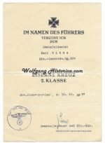 Iron Cross 2nd Class Award Document - 304. Infanterie-Division