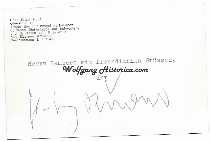 Postwar Signature of Hans-Ulrich Rudel - Schlachtgeschwader 2