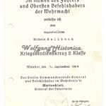 War Merit Cross 2nd Class Award Document - Münster, Wehrkreis VI variant (Mattenklott)
