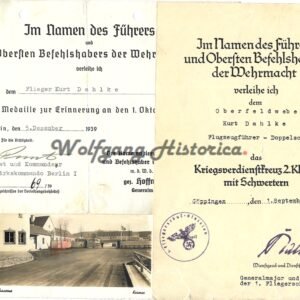 Kriegsverdienstkreuz 2. Klasse & Sudetenland Medal Award docs