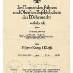 Iron Cross 1st Class Award Document - Signed by Hans-Heinrich Sixt von Armin!