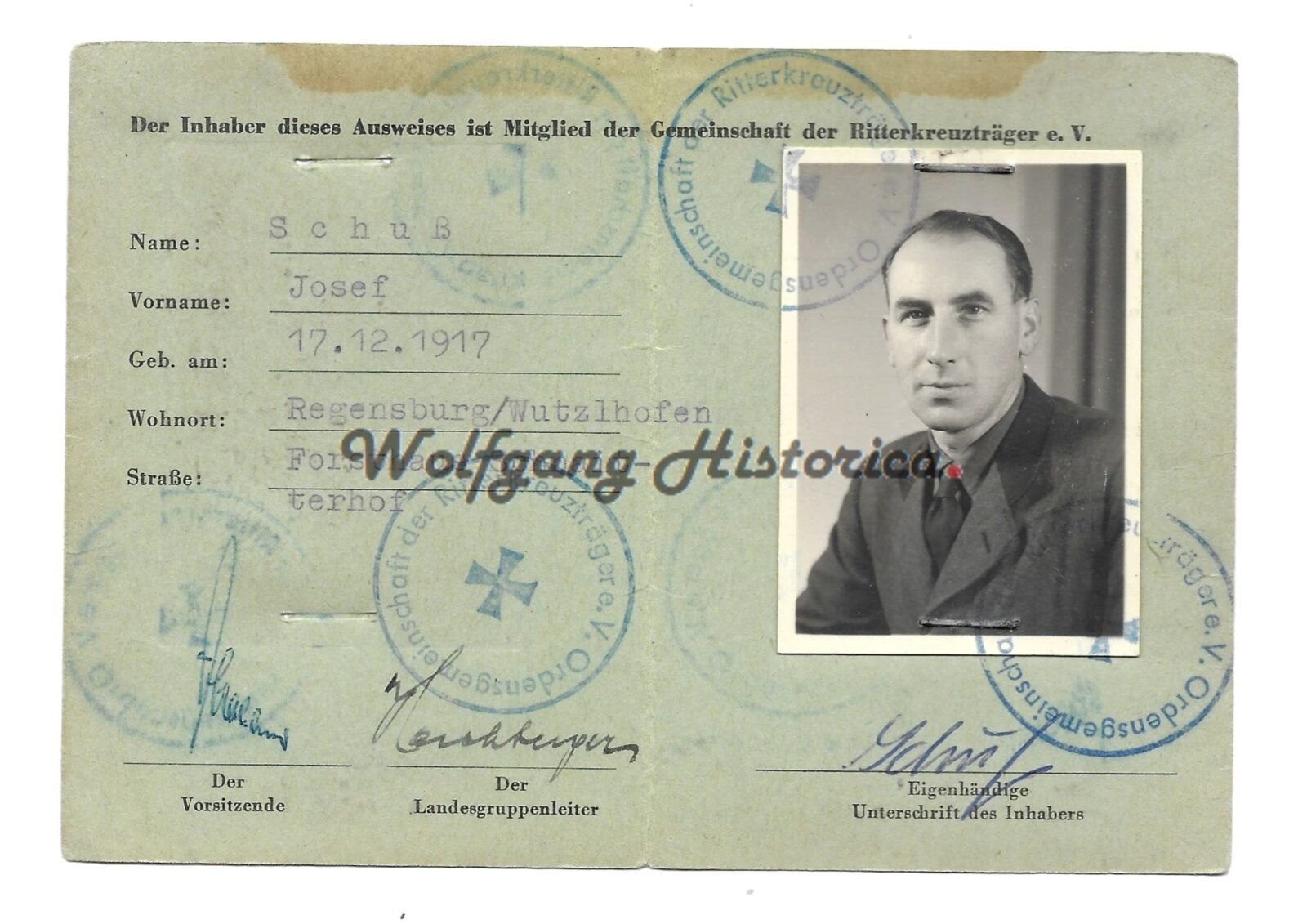 PA67 - Josef Schuss - 1 Gemeinschaft der Ritterkreuzträger - Membership Card of Josef Schuß (RK) - Image 1