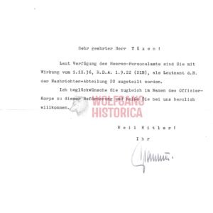 Document for a Leutnant of Nachrichten-Abteilung 20