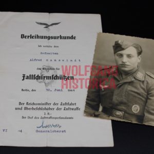 Award Document for the Fallschirmschützenabzeichen