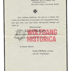 Death Letter of Karl Offschany - 71. Infanterie-Division (RKT)