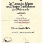Iron Cross 2nd Class Award Doc: Panzer-Abteilung 65 (Signed by Erhard Raus)