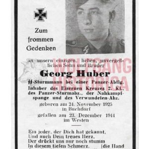 Waffen-SS Death Card - West, December 1944
