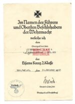 Iron Cross 2nd Class Award Doc: Kradschützen-Bataillon 165 (16.Inf.Div.)