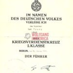 War Merit Cross 2nd Class Award Doc – Awarded January 1945!