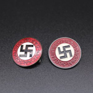 2x NSDAP Membership Badges (1x M1/17, 1x Period Repaired)