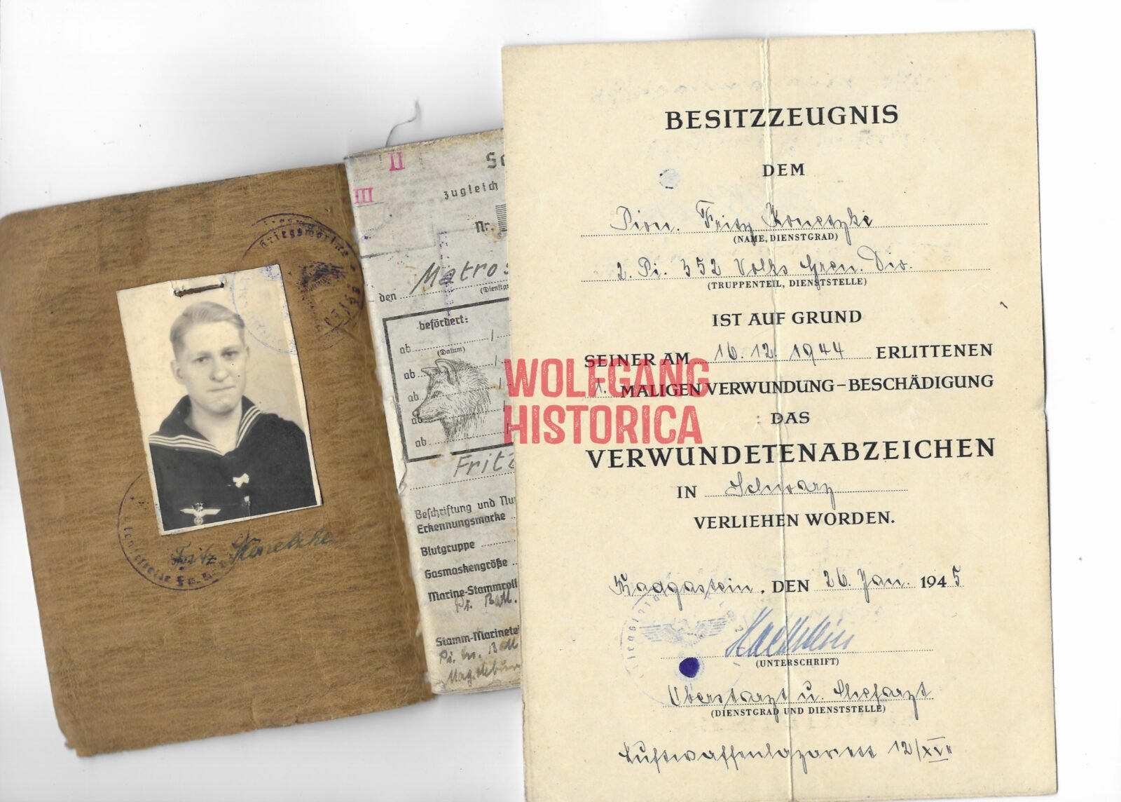 Afbeelding (18) Soldbuch & Award Doc: Pi.Btl.352 (WIA Ardennes Offensive!) - Image 1