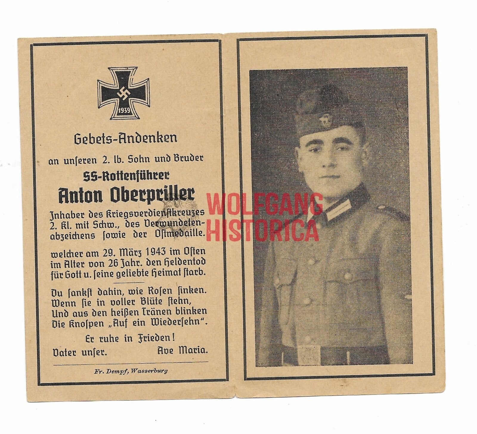 Afbeelding (83) Waffen-SS Death Card - SS-Polizei - Image 1