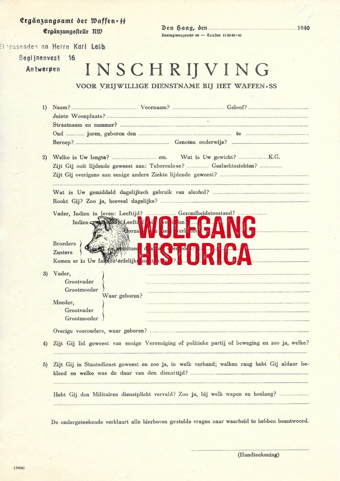 Document_2023-08-20_145652 Flemish Waffen-SS Volunteers Sign-up form - Image 1