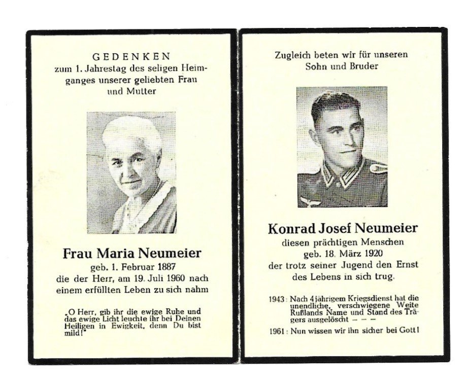 SP2-1 Deathcard of Mother (died after the war) & Sohn (went MIA in the war) - Image 1