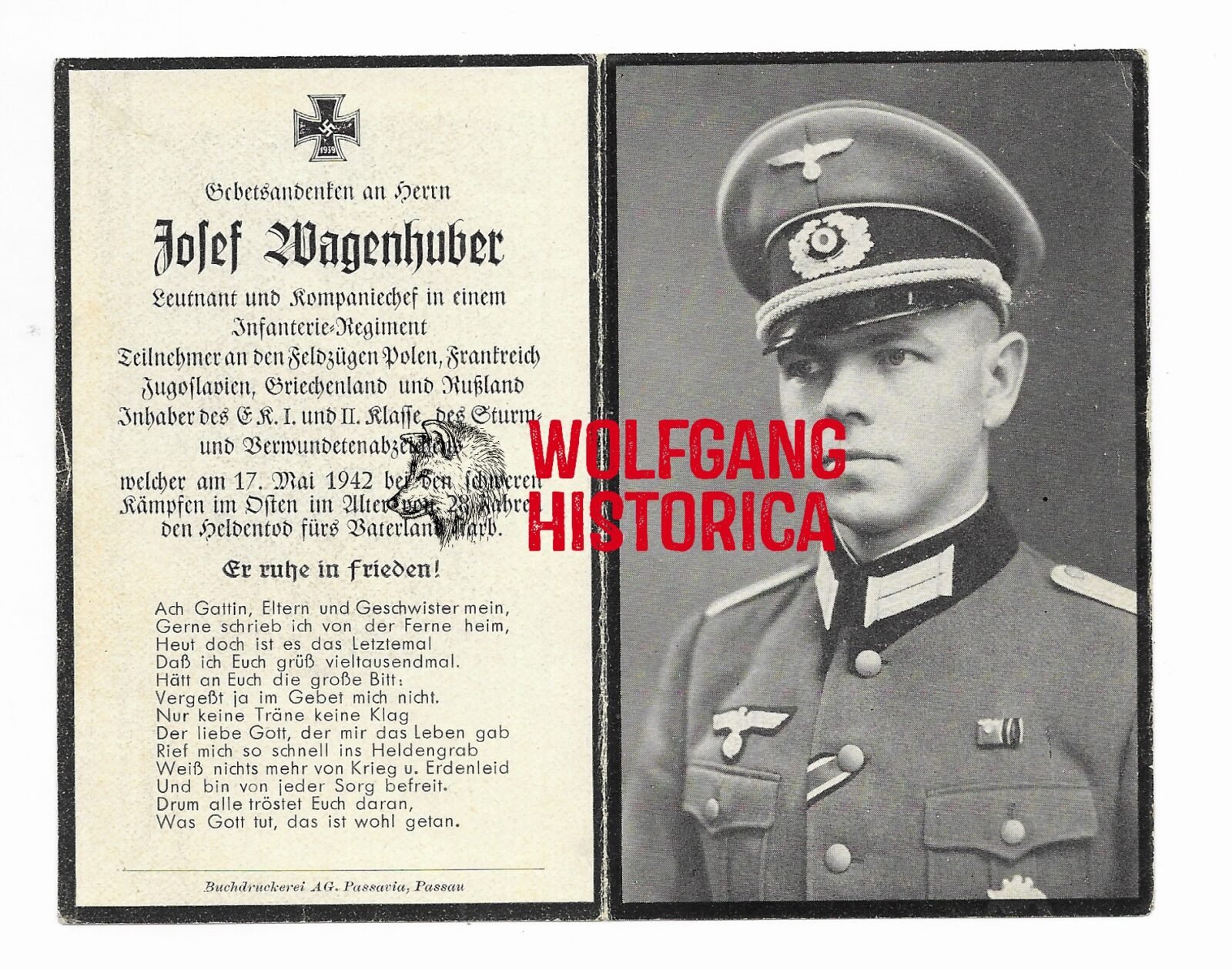 SB27-1 Death Card: Wehrmacht Officer (Top Photo) - Image 1