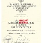 KVK1X Award Doc: Oberstleutnant Huwald