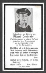 Deathcard of U-Boot Crewmember - U-Boot "U-222" (Collided with "U-626")