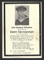 Deathcard of U-Boot Crewmember – U-Boot "U-189" (Sunk by British Liberator)