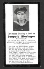 Deathcard of U-Boot Crewmember – U-Boot "U-409" (Sunk by British Destroyer)