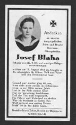 Deathcard of U-Boot Crewmember – U-Boot "U-468" (Sunk by British Liberator aircraft)