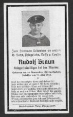 Deathcard of U-Boot Crewmember – U-Boot "U-375" (Sunk by British Destroyers)