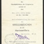 Coastal Artillery Badge Award Doc - Marineflakabteilung 803 (mot)