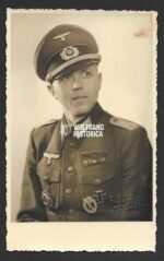 Portrait of Wehrmacht Oberleutnant wearing Deutsches Kreuz in Gold, Nahkampfspagne & Krimschild
