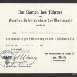 Medaille zur Erinnerung an den 1. Oktober 1938 Award Doc - Flak-Regiment 12
