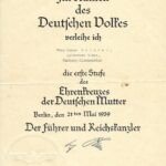 Mutterkreuz in Gold (Mother’s Cross) Award Document – Hamburg-Kirchwärder