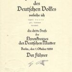 Mutterkreuz in Bronze (Mother’s Cross) Award Document – Dortmund