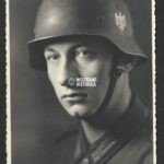Studioportrait Wehrmacht Soldier wearing M42 Stahlhelm