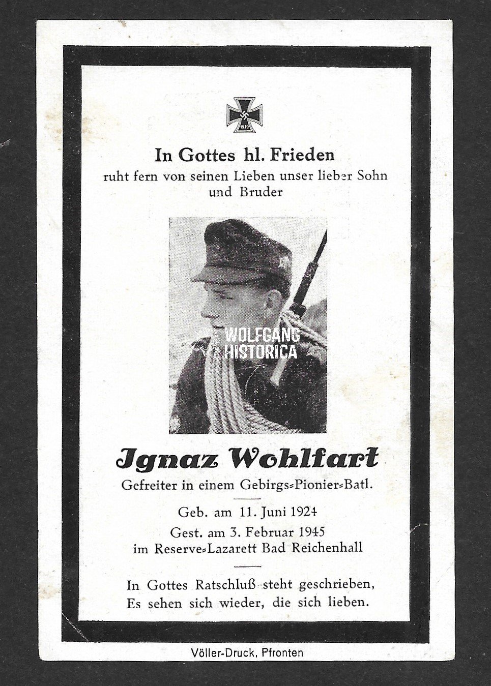 Document_2025-01-19_115946 Death Card: Gebirgsjäger - Bad Reichenhall 1945 (Top Photo) - Image 1