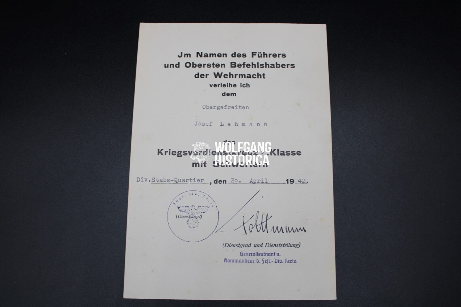 IMG_9396 KVK2X Award Doc: Festungs-Division Kreta - Image 1