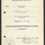 Panzer Assault Badge in Bronze Award Doc: Panzergrenadier-Regiment 108