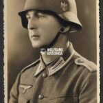 Studioportrait Wehrmacht Soldier wearing Camo'd helmet (with decal) & Camo Paint Drippings on Helmet!