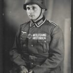 Studioportrait Wehrmacht Soldier wearing helmet (with decal)