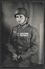 Studioportrait Wehrmacht Soldier wearing helmet (with decal)
